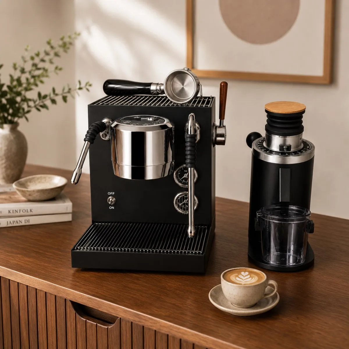 Espresso machine and conical grinder bundle